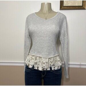 Vintage Havana Women’s Y2K Vintage Lace Embroidered Ruffle Terry Long Sleeve Top